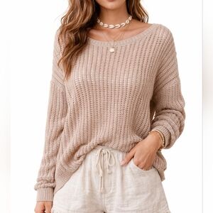 Wilfred Free Aritzia brown open knit oversized beachy boho festival sweater M